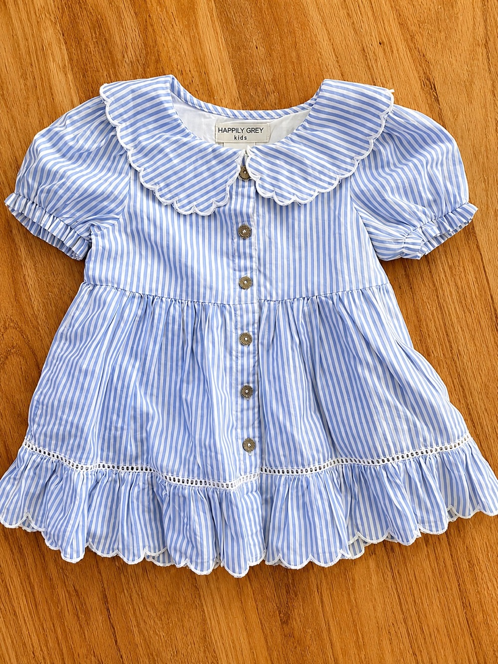 Happily Grey Kids Size 3T Blue & White Pinstripe Cotton Dress Peter Pan Collar